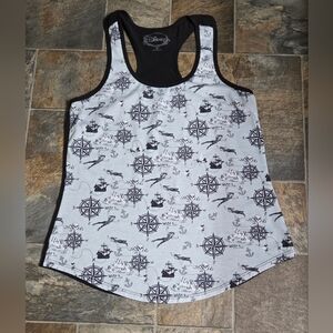 Disney Peter Pan Nautical Black & Blue  Racer Back Tank Top, Neverland Map, Med